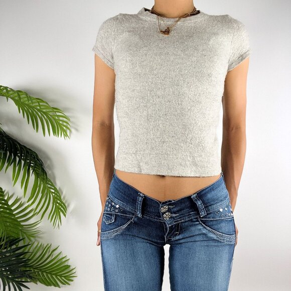 Womens Vintage J. Crew Gray Wool Classy Fitted Short Sleeve Top Sweater / XS - Picture 1 of 6